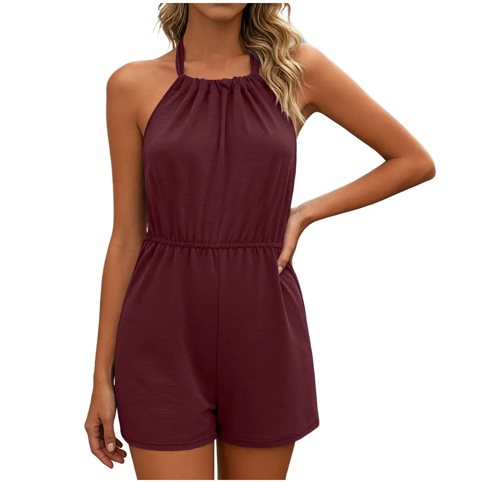 Women's Casual Summer Short Rompers Sexy Backless Halter Overall Beach Vacation Sleeveless Jumpsuit Solid High Waist Playsuits
Women's Casual Summer Short Rompers Sexy Backless Halter Overall Beach Vacation Sleeveless Jumpsuit Solid High Waist Playsuits