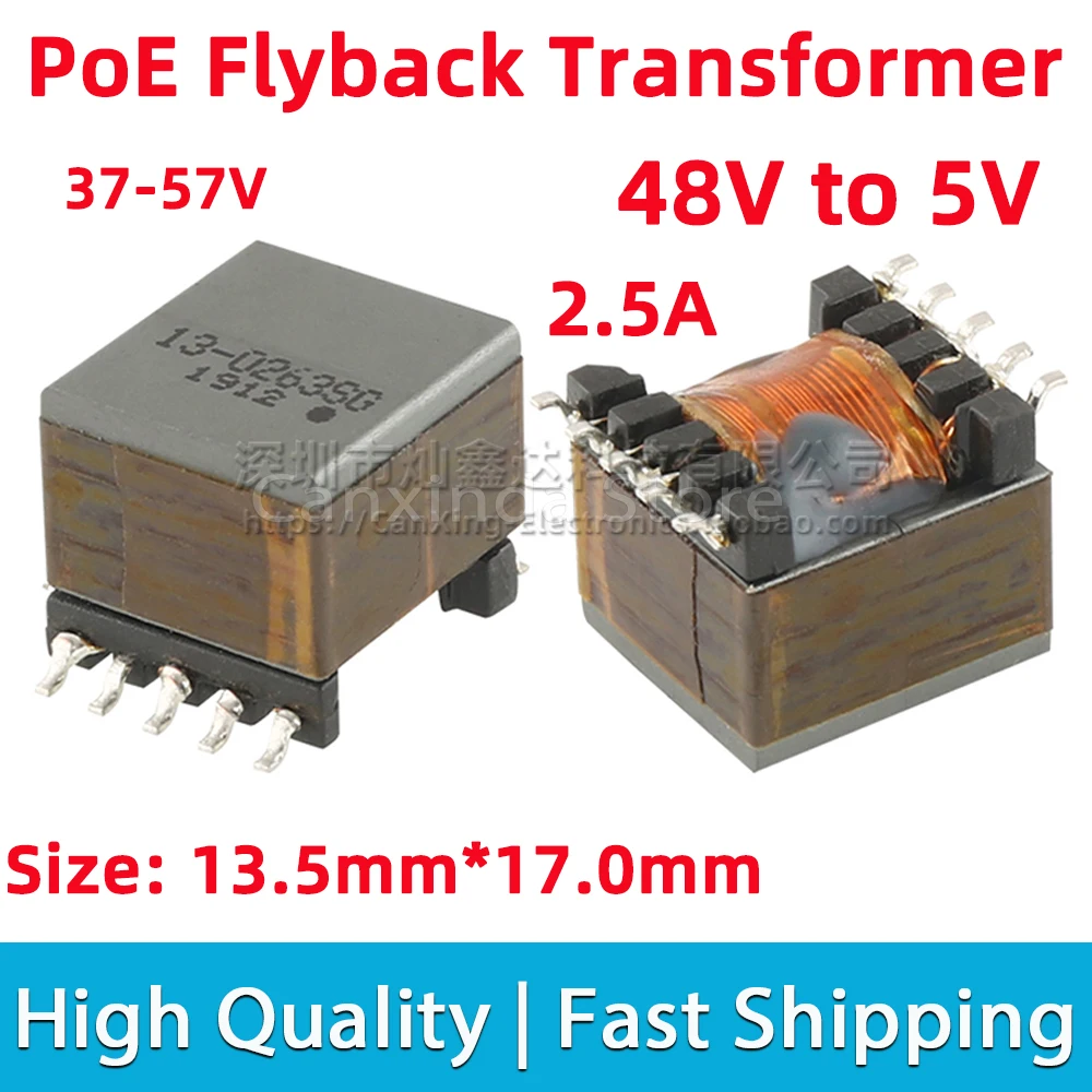 2pcs TOEP13-0263SG SMD EP13 PoE Switching Power Supply Flyback Transformer 37V-57V 48V to 5V 2.5A Flyback Power 1:0.32:0.84
2pcs TOEP13-0263SG SMD EP13 PoE Switching Power Supply Flyback Transformer 37V-57V 48V to 5V 2.5A Flyback Power 1:0.32:0.84