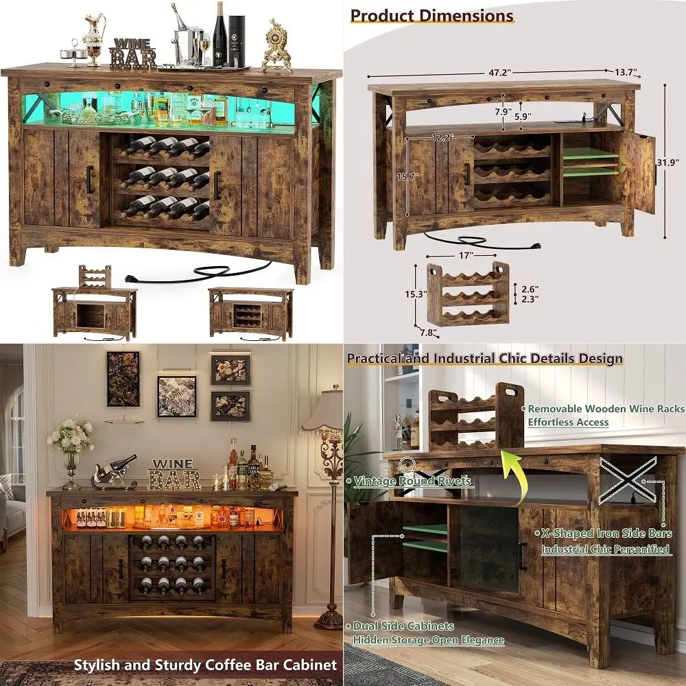 Long Bar Cabinet with Fridge Space, Farmhouse Big Liquor Cabinet with Drawer Storage, Rustic Wood Metal Large Wine Cabinet with
Long Bar Cabinet with Fridge Space, Farmhouse Big Liquor Cabinet with Drawer Storage, Rustic Wood Metal Large Wine Cabinet with