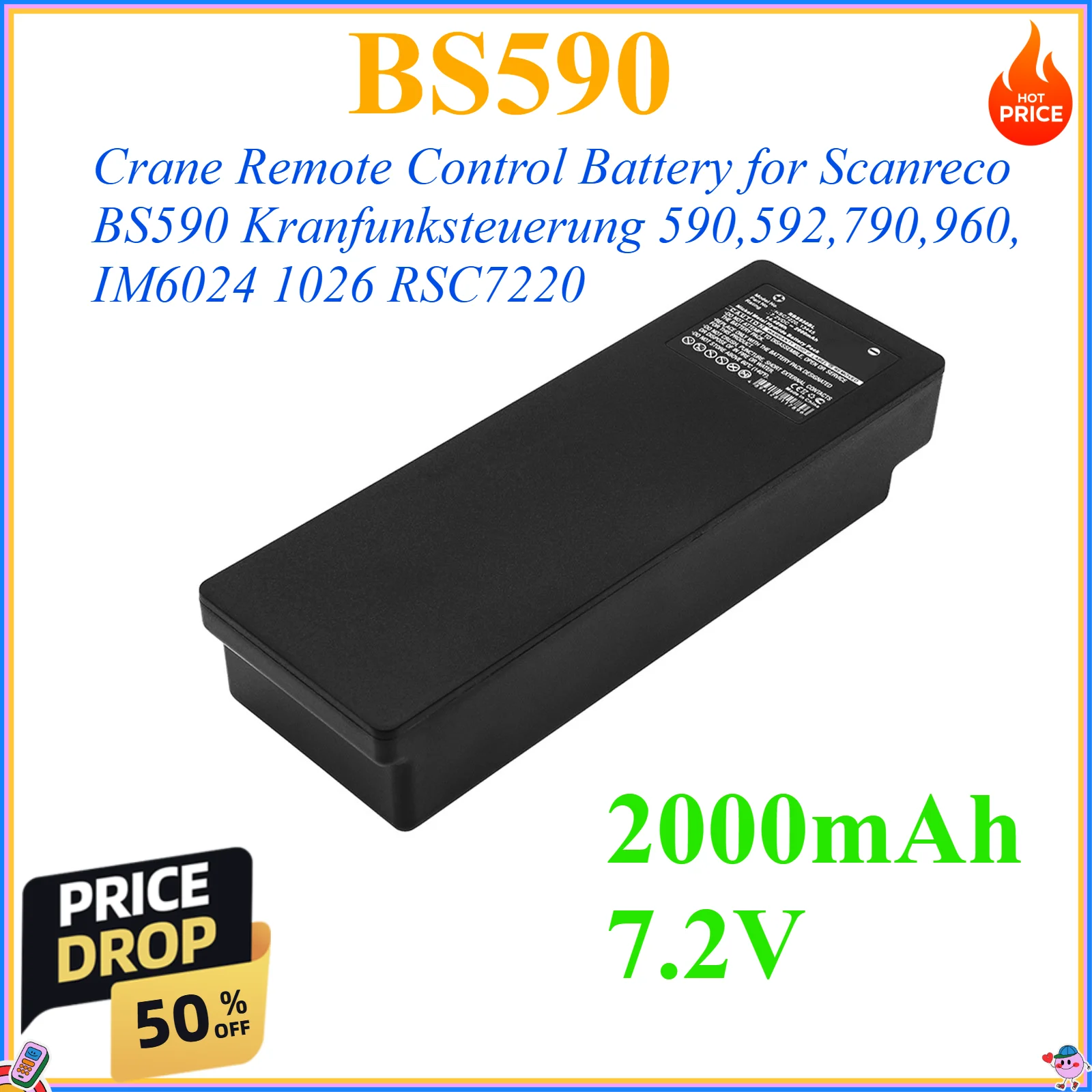 2000mAh 7.2V Crane Remote Control Battery for Scanreco BS590 Kranfunksteuerung 590,592,790,960, IM6024 1026 RSC7220
2000mAh 7.2V Crane Remote Control Battery for Scanreco BS590 Kranfunksteuerung 590,592,790,960, IM6024 1026 RSC7220