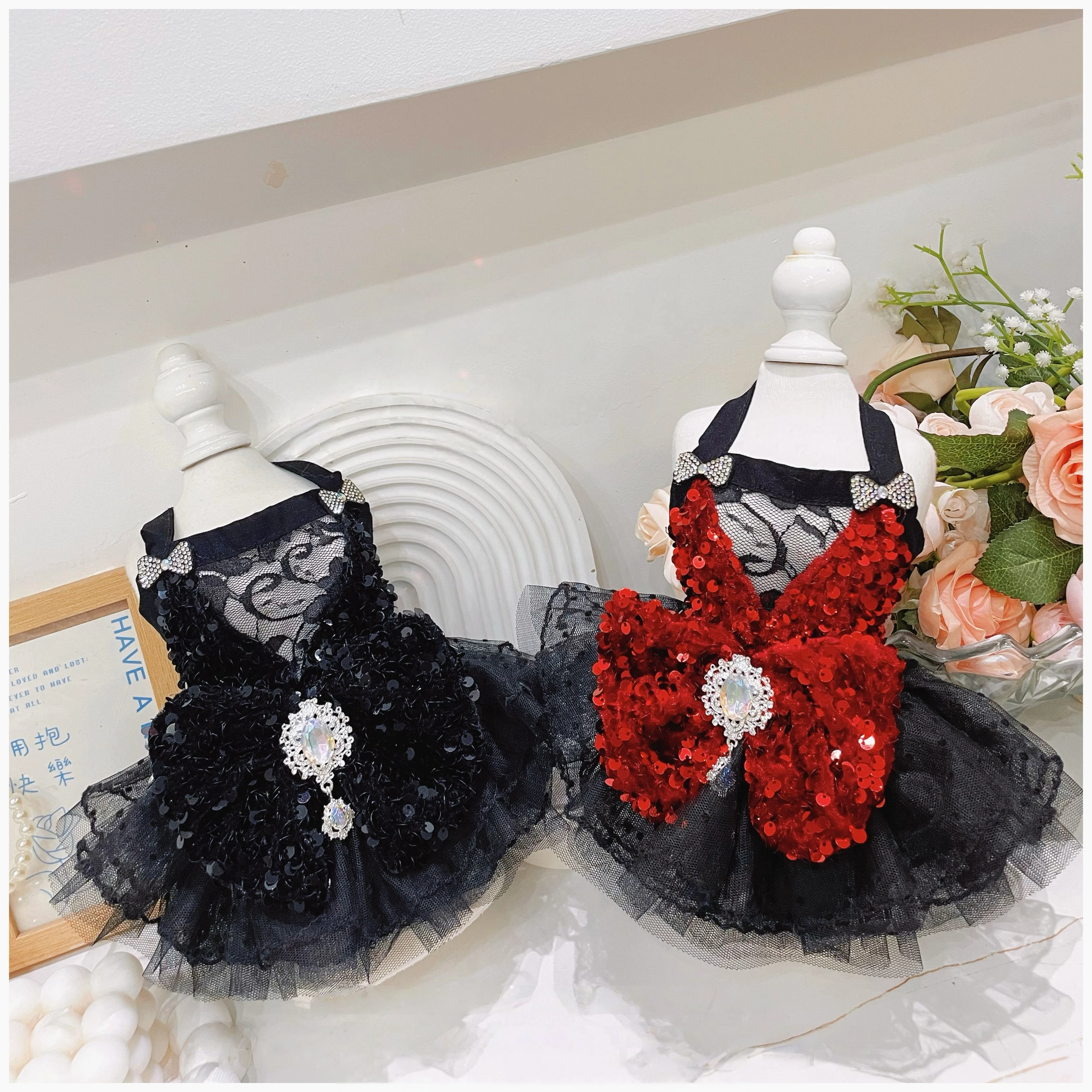 Handmade Black Sling Lace Princess Dress for Small Medium Dogs Fashion Sexy Doggy Skirt with Fine Sequin Crystal Bow Pet Clothes
Handmade Black Sling Lace Princess Dress for Small Medium Dogs Fashion Sexy Doggy Skirt with Fine Sequin Crystal Bow Pet Clothes