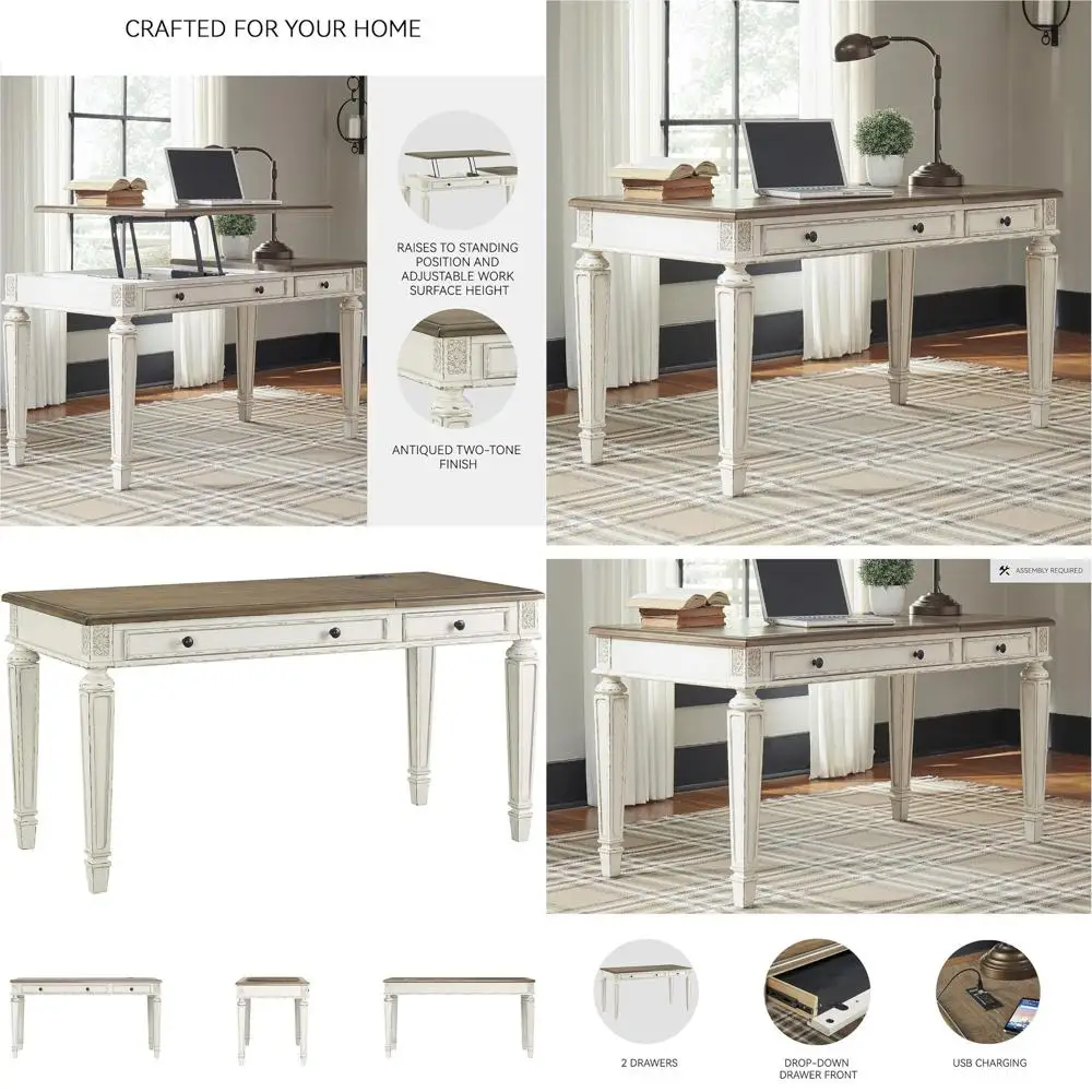 Realyn Home Oice Lit Top Desk, USB Charging, Spring Lit Top, Smooth-gliding Der, 60" W x 28" D x 31" H, Chipped White and Brown
Realyn Home Oice Lit Top Desk, USB Charging, Spring Lit Top, Smooth-gliding Der, 60" W x 28" D x 31" H, Chipped White and Brown