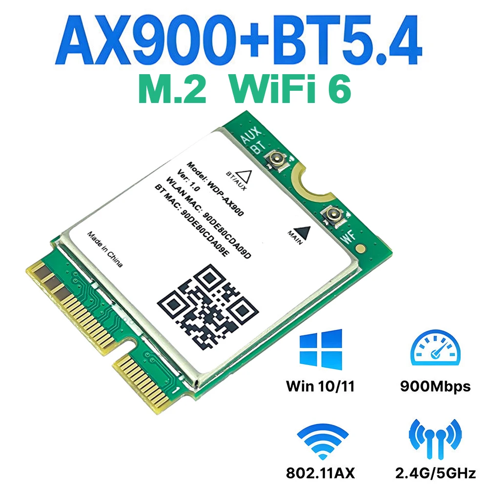 2in1 WiFi 6 Bluetooth 5.4 M.2 Network Card WDP-AX900 2.4G&5GHz Wireless Adapter For Laptop Computer Windows 10/11 
2in1 WiFi 6 Bluetooth 5.4 M.2 Network Card WDP-AX900 2.4G&5GHz Wireless Adapter For Laptop Computer Windows 10/11