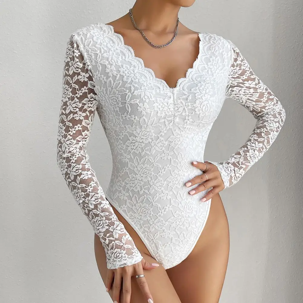 Lace Bodysuit Elegant Lace Embroidered Bodysuit Deep V Neck Slim Fit Playsuit Women's Spring Fashion Statement
Lace Bodysuit Elegant Lace Embroidered Bodysuit Deep V Neck Slim Fit Playsuit Women's Spring Fashion Statement