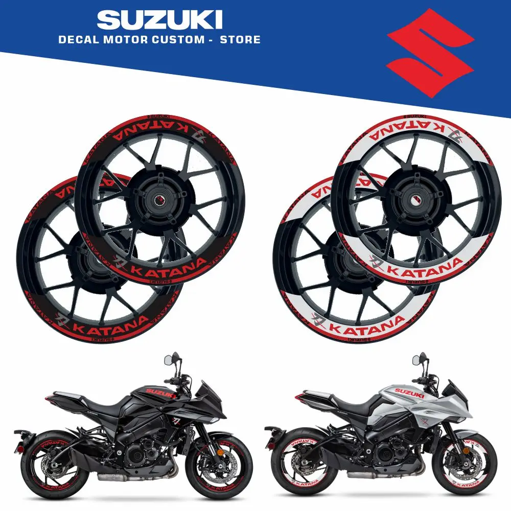 8 шт., наклейки в полоску на передний + задний обод, наклейки на колеса, наклейки из 2 частей для SUZUKI katana 
8 шт., наклейки в полоску на передний + задний обод, наклейки на колеса, наклейки из 2 частей для SUZUKI katana