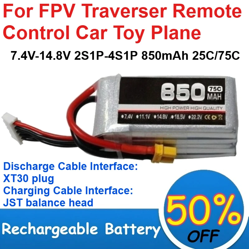 7.4V-14.8V 2S1P-4S1P 850mAh Polymer Lithium Battery 25C/75C for FPV Traverser Remote Control Car Toy Plane Rechargeable Battery
7.4V-14.8V 2S1P-4S1P 850mAh Polymer Lithium Battery 25C/75C for FPV Traverser Remote Control Car Toy Plane Rechargeable Battery