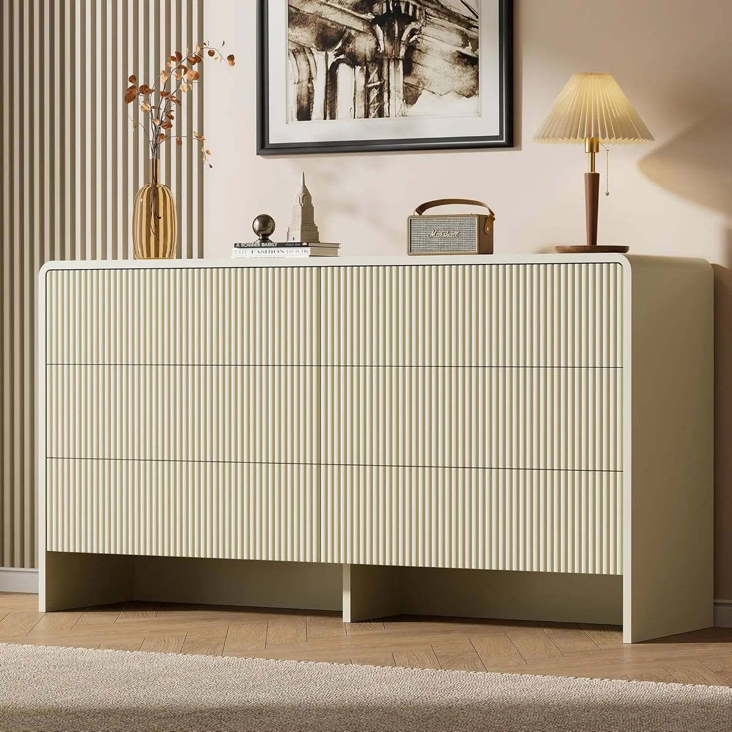 55" Wide Modern Dresser for Bedroom, 6 Drawer Chest of Drawers with Curved Design, Push-to-Open Storage Dresser, Beige
55" Wide Modern Dresser for Bedroom, 6 Drawer Chest of Drawers with Curved Design, Push-to-Open Storage Dresser, Beige