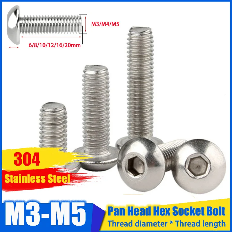 M3M4 M5 304 Stainless Steel Pan Head Hex Socket Screw Round Head Hexagon Socket Bolt Machine Screws Industrial Hardware Fastener
M3M4 M5 304 Stainless Steel Pan Head Hex Socket Screw Round Head Hexagon Socket Bolt Machine Screws Industrial Hardware Fastener