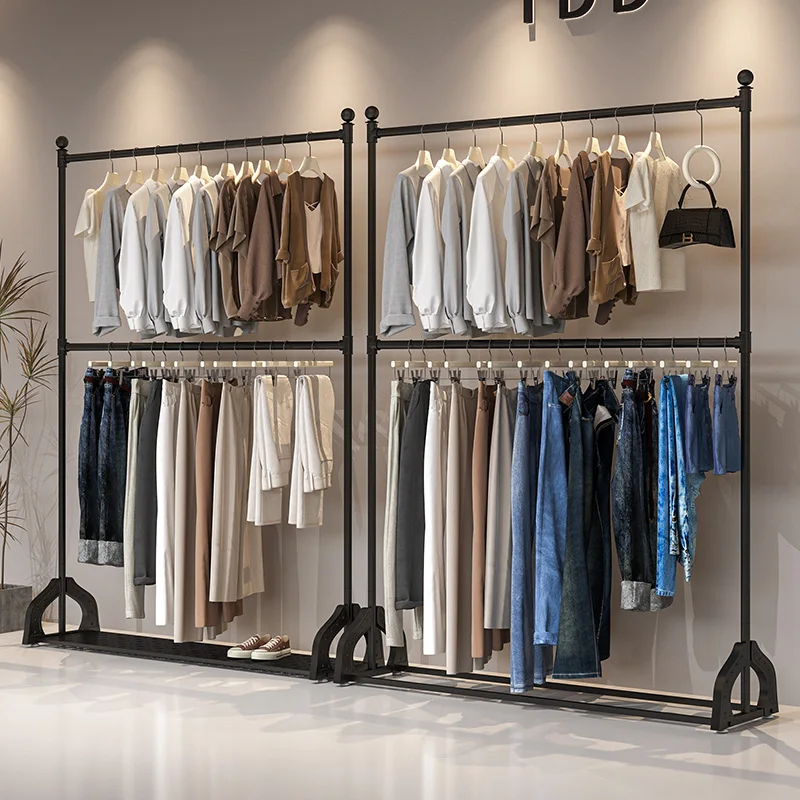 Clothing store shelves wrought iron black floor double-layer lifting special clothes display rack combination women's clothing s
Clothing store shelves wrought iron black floor double-layer lifting special clothes display rack combination women's clothing s