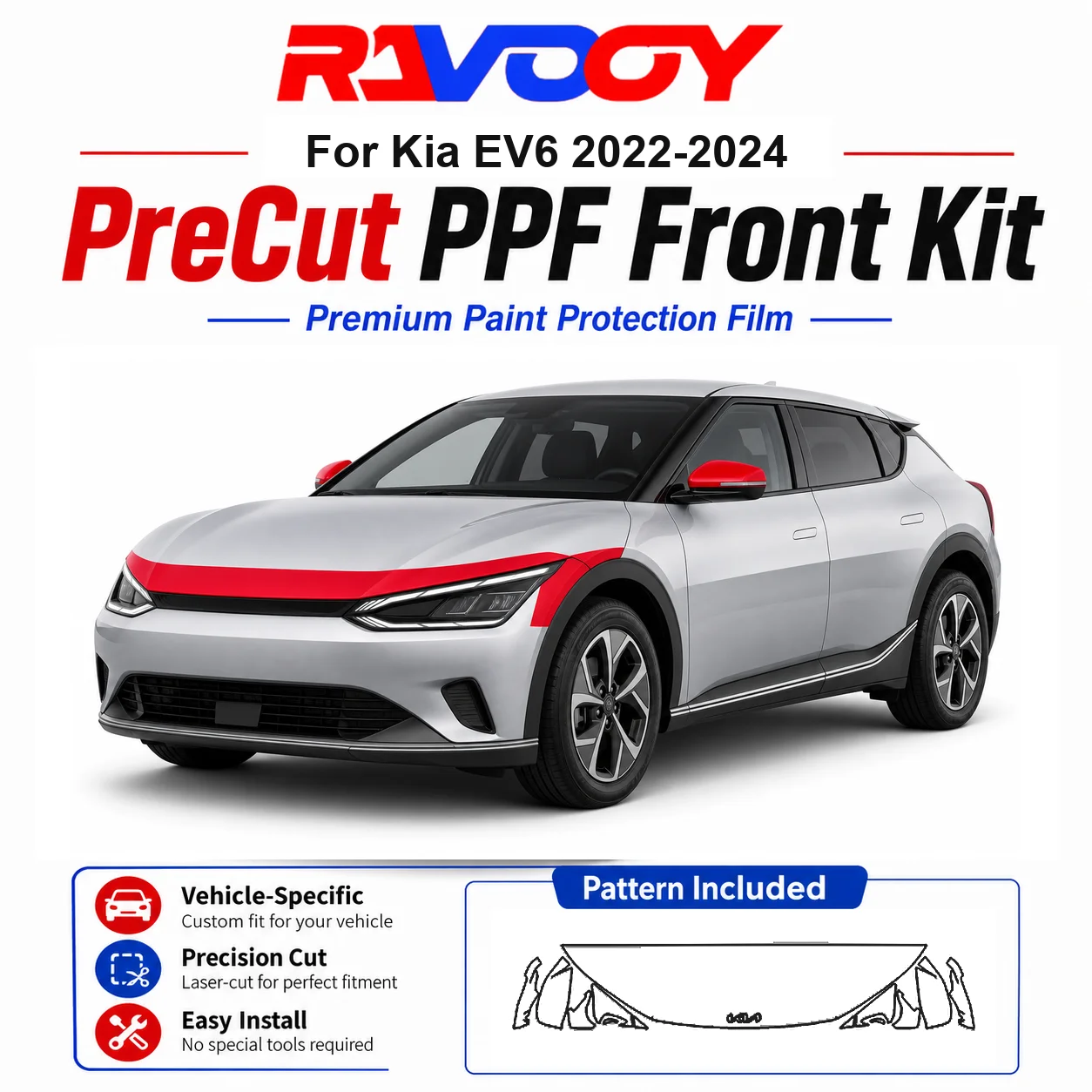 8.5mil TPU Precut PPF Kit For Kia EV6 2022-2024 - Hood, Partial Fenders & Full Mirror Set - Self-Healing Gloss Clear Bra Film
8.5mil TPU Precut PPF Kit For Kia EV6 2022-2024 - Hood, Partial Fenders & Full Mirror Set - Self-Healing Gloss Clear Bra Film