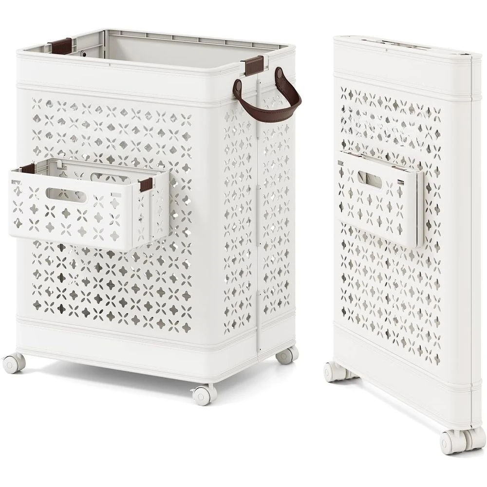 Складная пластиковая корзина для белья с фиксирующимися колесами и боковой корзиной, белая - органайзер для хранения в спальне, ванной комнате
Складная пластиковая корзина для белья с фиксирующимися колесами и боковой корзиной, белая - органайзер для хранения в спальне, ванной комнате