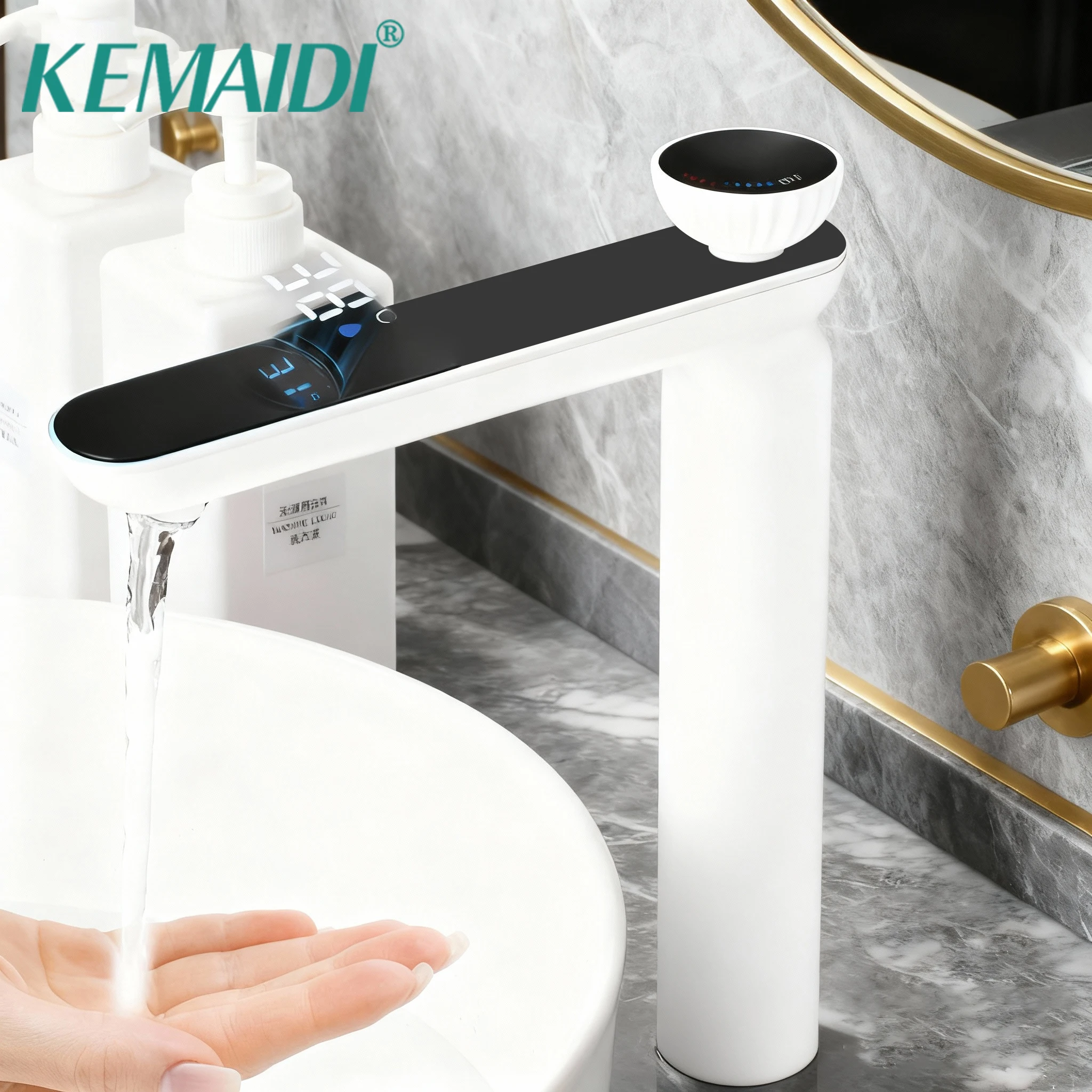 KEMAIDI White Digital Display Bathroom Sink Faucet Temperature Control Vessel Tap with LED Screen Hot Cold Water Mixer Faucets
KEMAIDI White Digital Display Bathroom Sink Faucet Temperature Control Vessel Tap with LED Screen Hot Cold Water Mixer Faucets