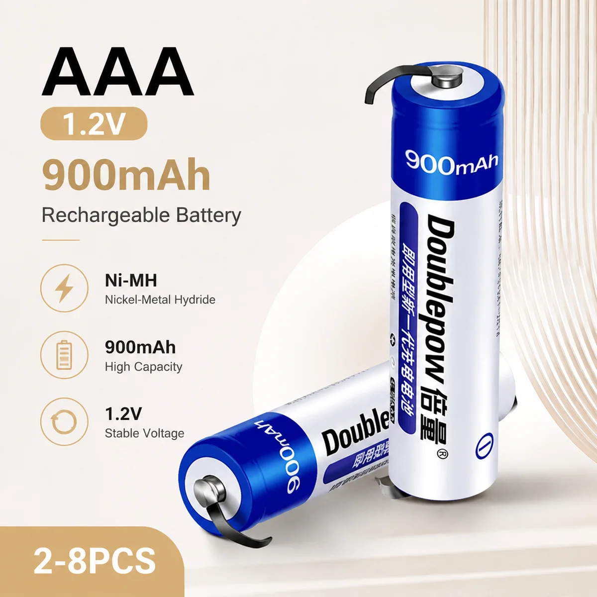 Rechargeable AAA NiMH Battery 1.2V 900mAh With Welding Tabs For Flashlight, Philips Shaver, Toothbrush, Razor, Toy Mouse
Rechargeable AAA NiMH Battery 1.2V 900mAh With Welding Tabs For Flashlight, Philips Shaver, Toothbrush, Razor, Toy Mouse