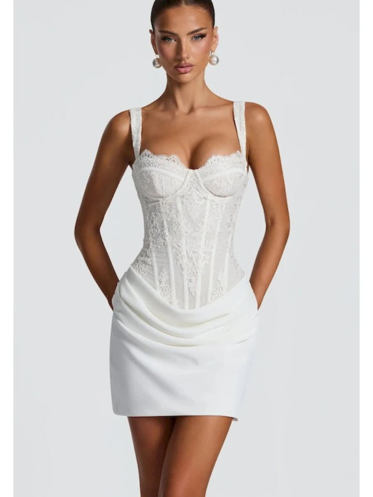 Lace Patchwork Pleated Fishbone Suspender Sleeveless Short Skirt Sexy Lace Up Dinner Dress Elegant Solid Color Square Neck Dress
Lace Patchwork Pleated Fishbone Suspender Sleeveless Short Skirt Sexy Lace Up Dinner Dress Elegant Solid Color Square Neck Dress