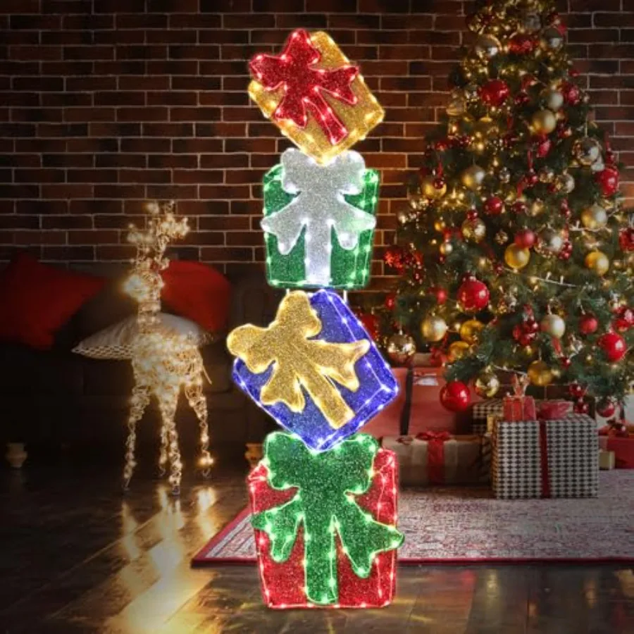 Set of 4 Flat Stacked Christmas Lighted Gift Boxes 40" Height - 2D Lighted Christmas Boxes with Built-in 200 LEDs and Bows - In
Set of 4 Flat Stacked Christmas Lighted Gift Boxes 40" Height - 2D Lighted Christmas Boxes with Built-in 200 LEDs and Bows - In