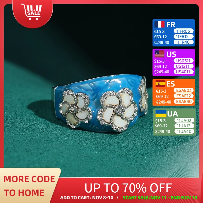 Vintage Blue Rings Enamel White Flower Elegant Women Accessories Silver Color Rhinestone Luxury Jewelry Designer Trendy Wedding
Vintage Blue Rings Enamel White Flower Elegant Women Accessories Silver Color Rhinestone Luxury Jewelry Designer Trendy Wedding