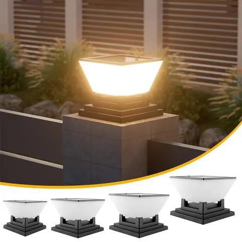 Solar Post Cap Light Waterproof Black Outdoor Garden Lamp for Wall Fence Gate Villa Patio Battery Auto On Off 3 Light Colors