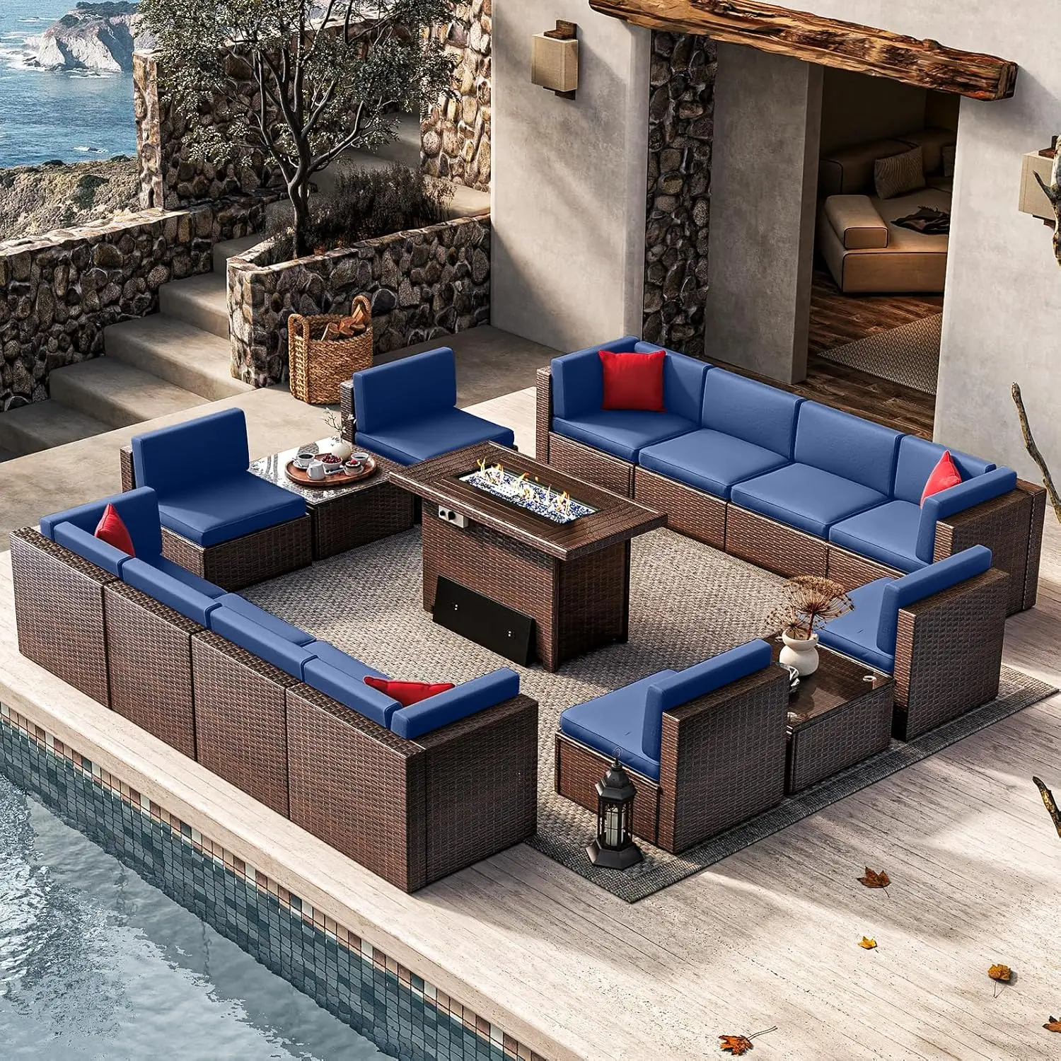 Patio Furniture Outdoor Furniture Set with Fire Pit Table Wicker Rattan Sectional Conversation Set with Coffee Table
Patio Furniture Outdoor Furniture Set with Fire Pit Table Wicker Rattan Sectional Conversation Set with Coffee Table