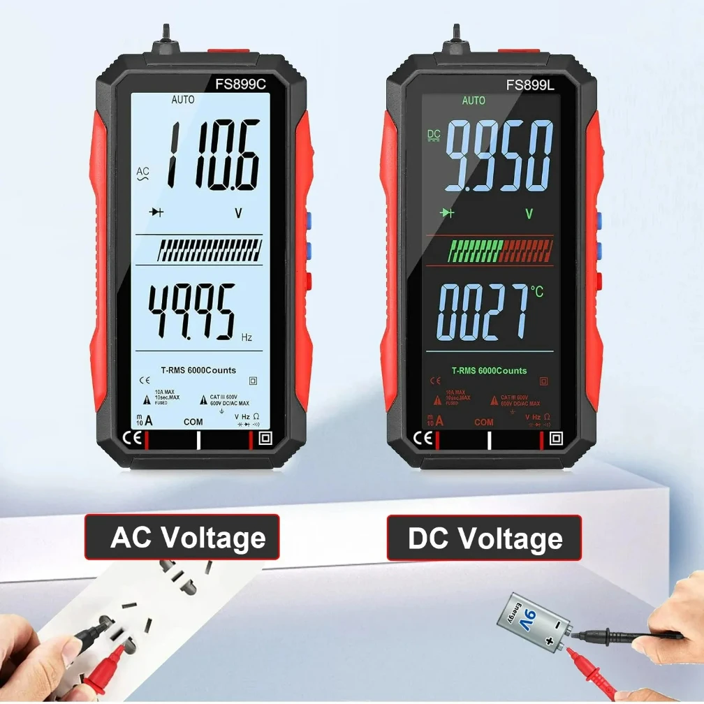 FS899C/FS899L Rechargeable Digital Multimeter 4.8 Inch Screen 6000 Counts Smart Auto Ranging Capacitance Ohm Hz Diode Tester