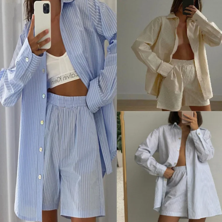 New Womens Striped Button Down Shirt and High Waist Shorts Two Piece Set Casual Loungewear Outfit for Summer Beach Vacation
New Womens Striped Button Down Shirt and High Waist Shorts Two Piece Set Casual Loungewear Outfit for Summer Beach Vacation