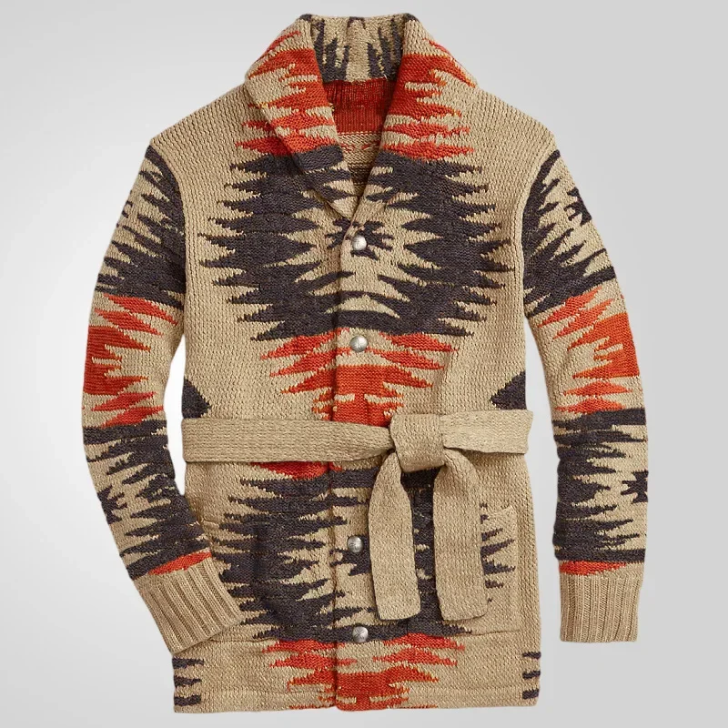 Europe and The United States Men's Spring and Autumn Retro Heavy Jacquard Sweater Leisure Medium Long Lace-up Cardigan Coat
Europe and The United States Men's Spring and Autumn Retro Heavy Jacquard Sweater Leisure Medium Long Lace-up Cardigan Coat