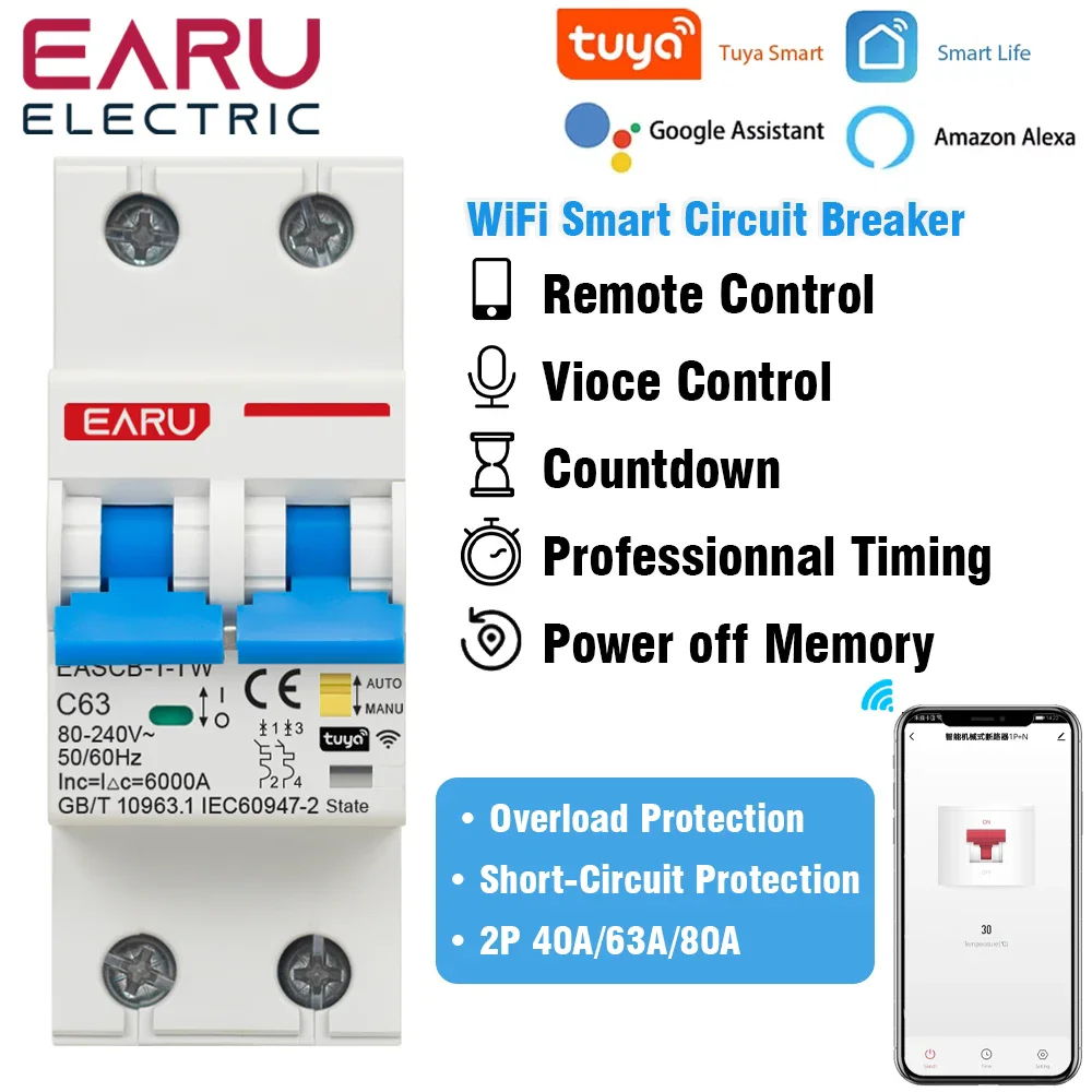 2P Tuya WiFi Smart Circuit Breaker MCB Timer Relay Switch Remote Control AC 40A 63A 80A Power-off Memory Alexa Home Assistant
2P Tuya WiFi Smart Circuit Breaker MCB Timer Relay Switch Remote Control AC 40A 63A 80A Power-off Memory Alexa Home Assistant