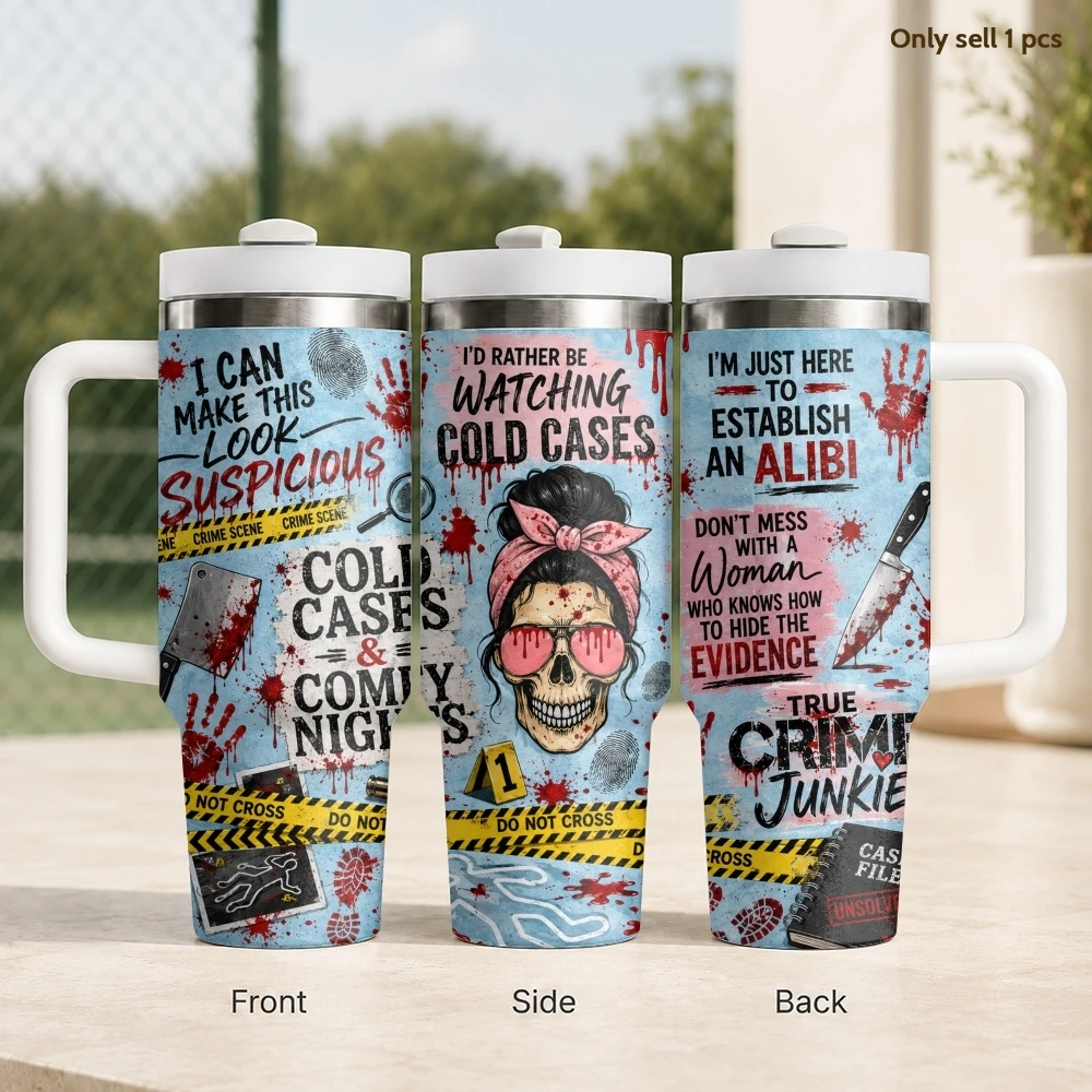 True Crime Junkie Set Vacuum Flasks 40oz Stainless Steel Insulated Tumbler With Handle & Straw Leakproof Travel Mug
True Crime Junkie Set Vacuum Flasks 40oz Stainless Steel Insulated Tumbler With Handle & Straw Leakproof Travel Mug