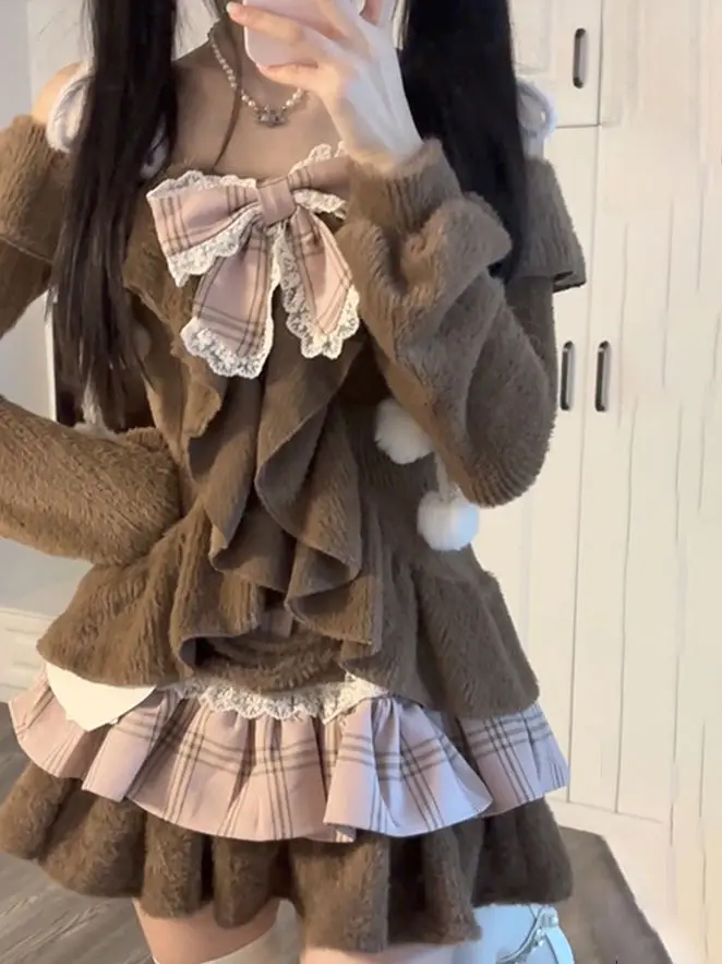 Spring Japanese Kawaii Vintage Suits Women Y2k Knitted Sweater + Plaid Mini Skirts 2000s Retro 2 Piece Skirt Sets Chic Outfits
Spring Japanese Kawaii Vintage Suits Women Y2k Knitted Sweater + Plaid Mini Skirts 2000s Retro 2 Piece Skirt Sets Chic Outfits