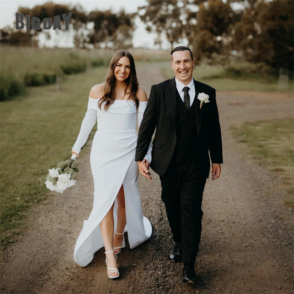 Classic Mermaid Wedding Dress Off The Shoulder Long Sleeve Open Back Side Slit Bridal Gown Train Vestidos De Noiva Customized
Classic Mermaid Wedding Dress Off The Shoulder Long Sleeve Open Back Side Slit Bridal Gown Train Vestidos De Noiva Customized