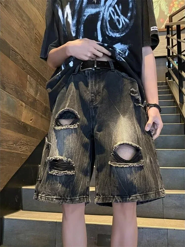 Half Long with Pockets Short Jeans Pants for Men Bermuda Man Denim Shorts Wide Straight Baggy Loose Ripped Distressed Buttons Xl
Half Long with Pockets Short Jeans Pants for Men Bermuda Man Denim Shorts Wide Straight Baggy Loose Ripped Distressed Buttons Xl