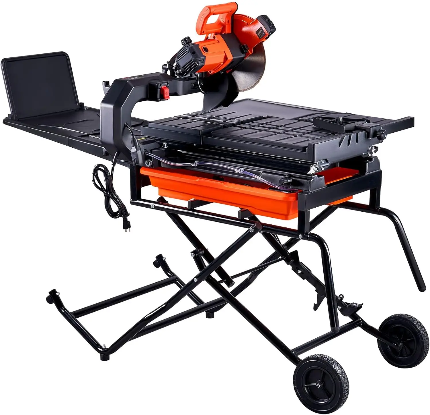 Wet Tile Saw with Stand - 10-inch 65Mn Steel Blade, 4500 RPM Motor, Water Reservoir, Caster Wheels, 0-45 Degrees Miter Angle
Wet Tile Saw with Stand - 10-inch 65Mn Steel Blade, 4500 RPM Motor, Water Reservoir, Caster Wheels, 0-45 Degrees Miter Angle