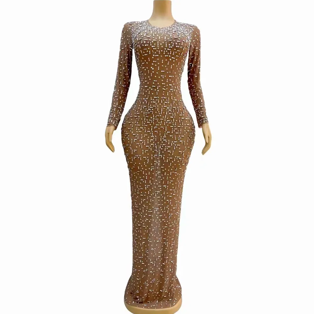 Women Sexy Stage Shining Silver Rhinestones Nude Mesh Transparent Dress Birthday Celebrate Prom See Through Photoshoot Dress
Women Sexy Stage Shining Silver Rhinestones Nude Mesh Transparent Dress Birthday Celebrate Prom See Through Photoshoot Dress