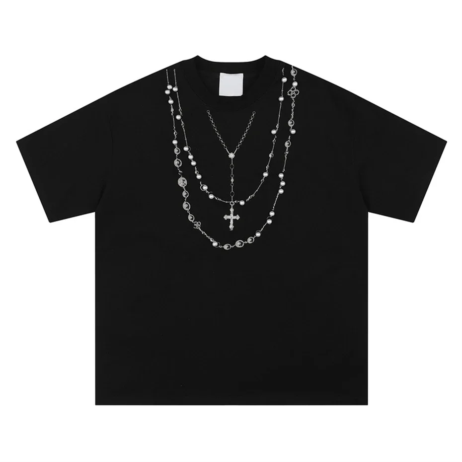 Mens Short Sleeve T-Shirts Streetwear Punk Cross Necklace Print Tees Tops Men Oversized Harajuku Y2k Hip Hop Black T Shirts Male
Mens Short Sleeve T-Shirts Streetwear Punk Cross Necklace Print Tees Tops Men Oversized Harajuku Y2k Hip Hop Black T Shirts Male