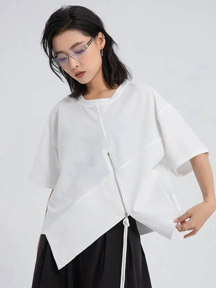 Women Black Irregular Zipper Hem Big Size T-shirt New Round Neck Short Sleeve Fashion Tide Spring Summer
Women Black Irregular Zipper Hem Big Size T-shirt New Round Neck Short Sleeve Fashion Tide Spring Summer