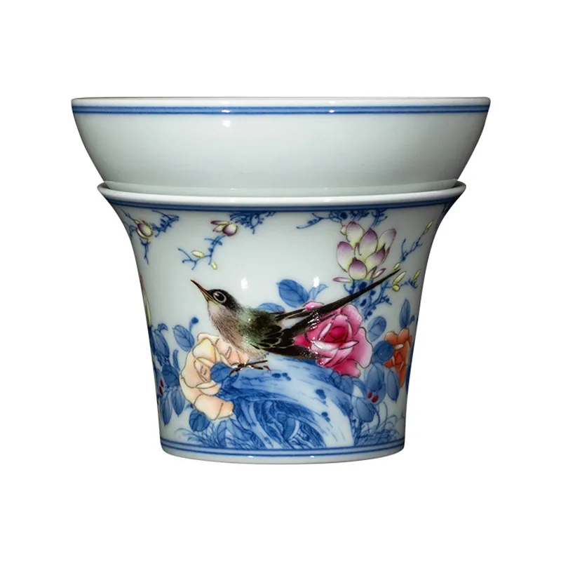 Ceramic tea filter, hand-painted firewood kiln blue and white bucket color flower and bird tea leak
Ceramic tea filter, hand-painted firewood kiln blue and white bucket color flower and bird tea leak