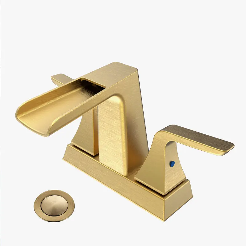 Two Handle 4 Inch Centerset Waterfall Bathroom Sink Faucet, Brushed Golden
Two Handle 4 Inch Centerset Waterfall Bathroom Sink Faucet, Brushed Golden