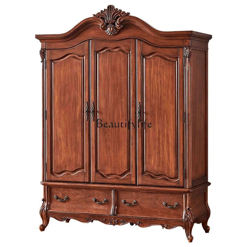 American solid wood wardrobe household bedroom large wardrobe European three doors old
American solid wood wardrobe household bedroom large wardrobe European three doors old