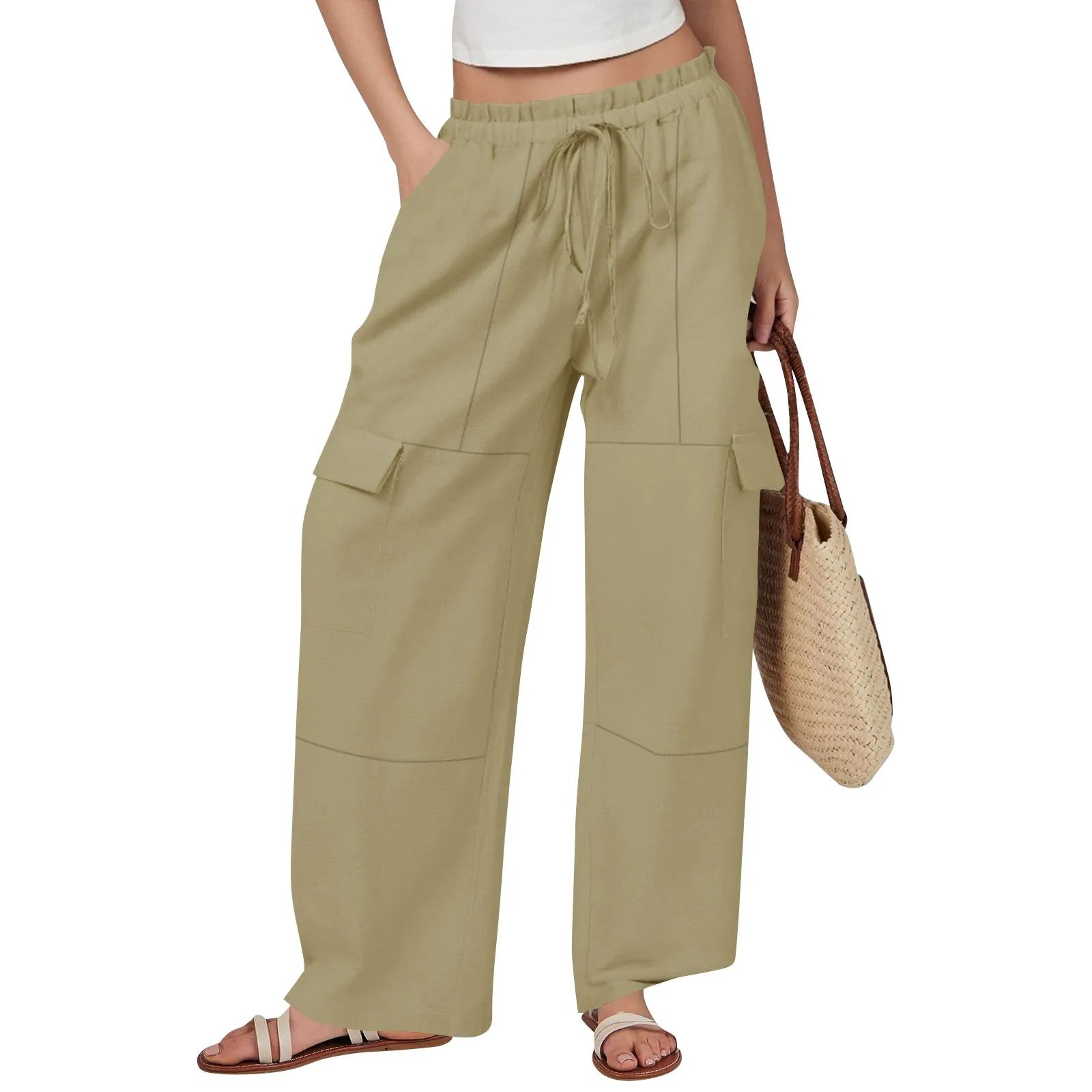 Women's Casual Drawstring High Waist Pockets Workwear Trousers Baggy Solid Color Streetwear Versatile Comfy Long Pants
Women's Casual Drawstring High Waist Pockets Workwear Trousers Baggy Solid Color Streetwear Versatile Comfy Long Pants