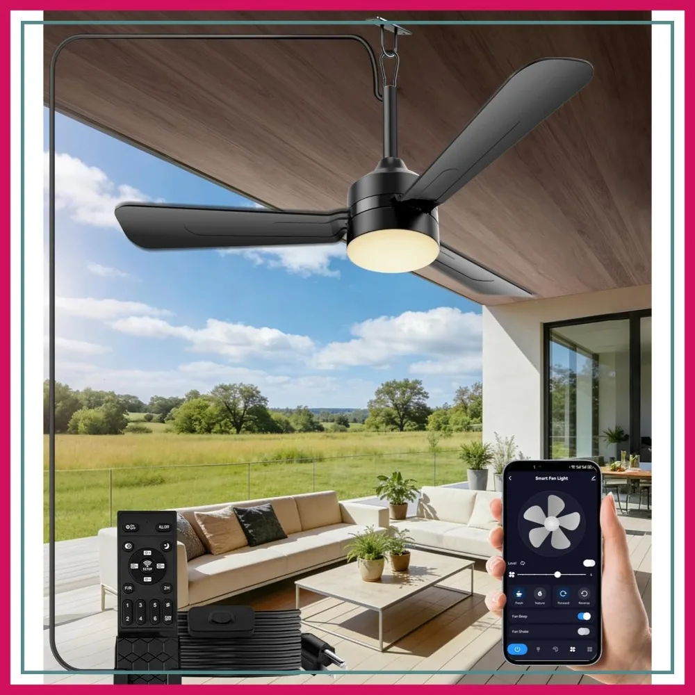 36 in Plug-in Ceiling Fan with Light Remote, 3 Blade Dimmable LED, Reversible, 16ft Cord for Bedroom Garage Tent Porch
36 in Plug-in Ceiling Fan with Light Remote, 3 Blade Dimmable LED, Reversible, 16ft Cord for Bedroom Garage Tent Porch