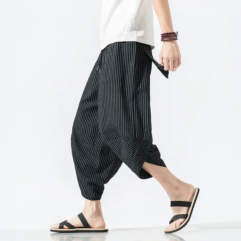 Summer Harajuku Calf Length Casual Men's Pants Wide Leg Cotton Linen Printing Harem Baggy Pants Fashion Men's Clothing
Summer Harajuku Calf Length Casual Men's Pants Wide Leg Cotton Linen Printing Harem Baggy Pants Fashion Men's Clothing