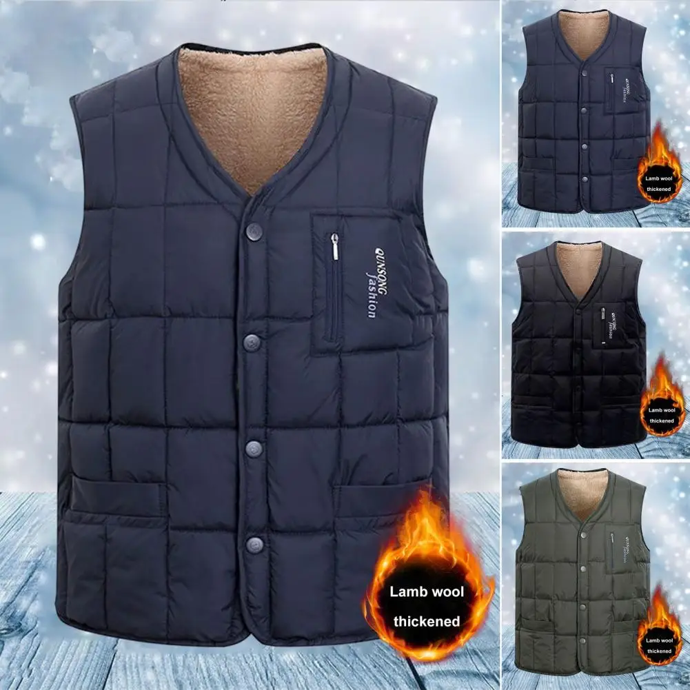 Soft Warm Men Jacket Winter Men's Padded Vest Thick Loose Windproof with V Neck Single-breasted Design Warm Plush Lining Men
Soft Warm Men Jacket Winter Men's Padded Vest Thick Loose Windproof with V Neck Single-breasted Design Warm Plush Lining Men