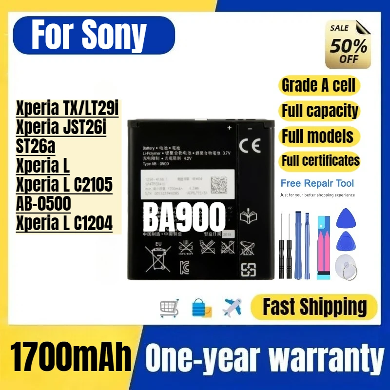 BA900 for Sony Xperia TX/LT29i/Xperia JST26i/ST26a/Xperia L/Xperia L C2105/AB-0500/Xperia L C1204 Phone Battery Grade A Cell
BA900 for Sony Xperia TX/LT29i/Xperia JST26i/ST26a/Xperia L/Xperia L C2105/AB-0500/Xperia L C1204 Phone Battery Grade A Cell