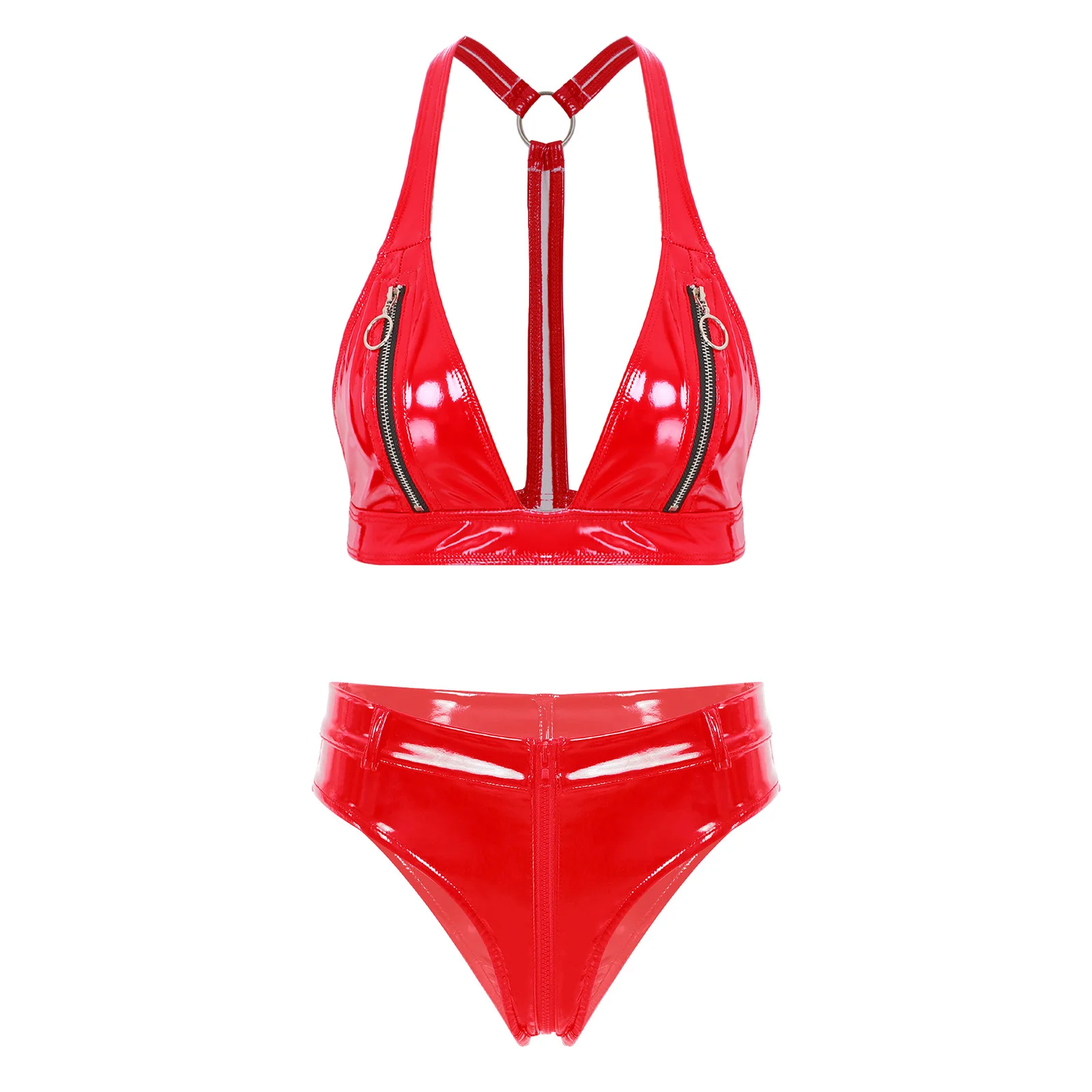 Womens Wet Look Lingerie Set Zipper Cup Y-back Bra and Low Rise Zipper Crotch Briefs 2-piece Nightwear for Clubwear Couple Games
Womens Wet Look Lingerie Set Zipper Cup Y-back Bra and Low Rise Zipper Crotch Briefs 2-piece Nightwear for Clubwear Couple Games