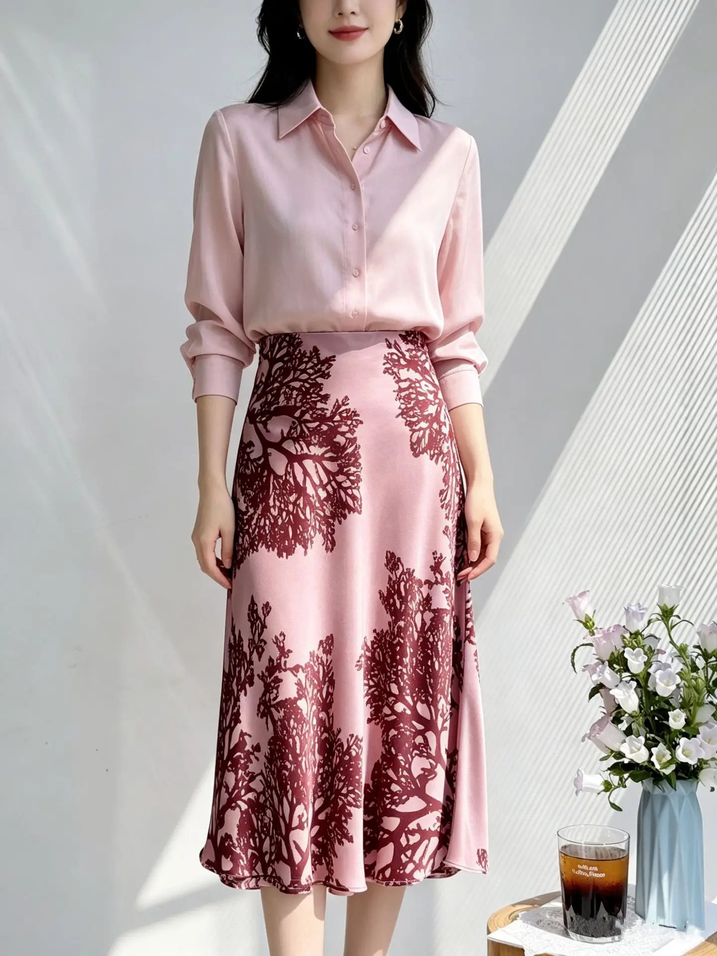 Romantic Coral Print Bias-Cut Silk Skirt, 19-20 Momme Sandwashed Mulberry Silk, Soft & Draped
Romantic Coral Print Bias-Cut Silk Skirt, 19-20 Momme Sandwashed Mulberry Silk, Soft & Draped