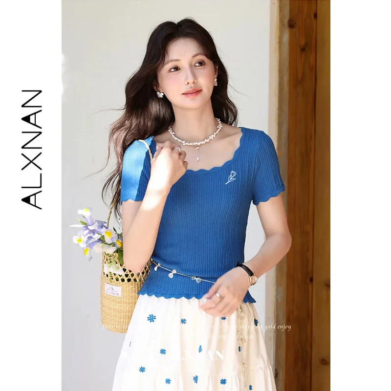 ALXNAN Women's T-shirt Summer Deep Blue Knitted Short Sleeve Tees 2026 Casual Elegant Ladies Clothing Fashion Basic Tops L658118
ALXNAN Women's T-shirt Summer Deep Blue Knitted Short Sleeve Tees 2026 Casual Elegant Ladies Clothing Fashion Basic Tops L658118