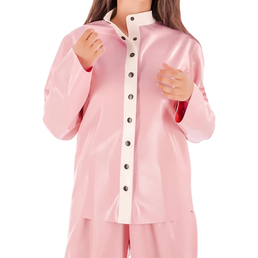 Sexy Women Latex Pajamas Loose Rubber Shirt and Pants Nightwear Handmade Clothing One Set S-LSW041
Sexy Women Latex Pajamas Loose Rubber Shirt and Pants Nightwear Handmade Clothing One Set S-LSW041