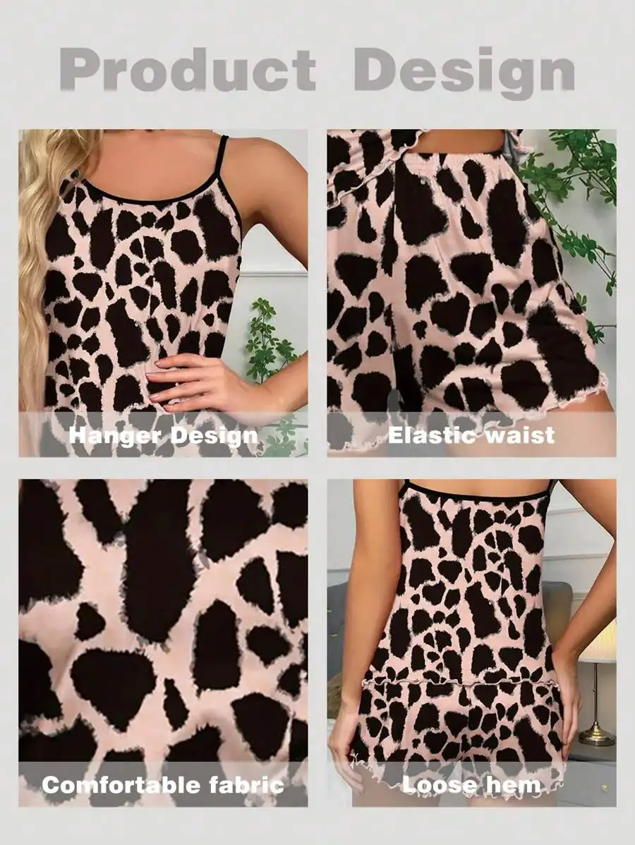 Womens 2 Piece Leopard Print Pajama Set Camisole Shorts Scoop Neck Backless Ice Silk Comfortable Sleepwear
Womens 2 Piece Leopard Print Pajama Set Camisole Shorts Scoop Neck Backless Ice Silk Comfortable Sleepwear