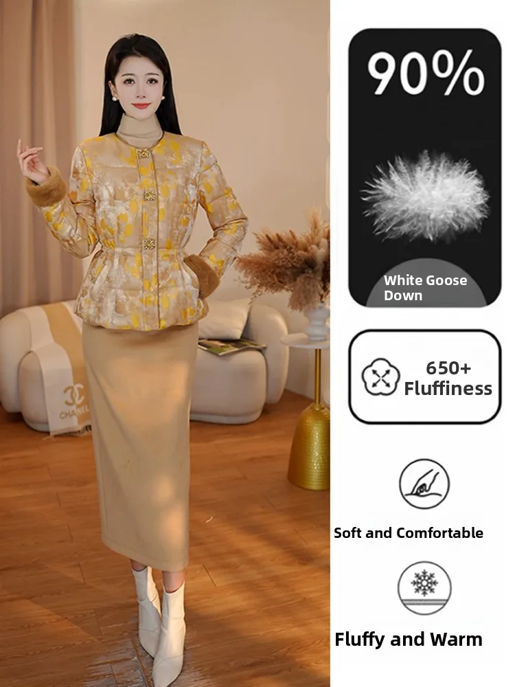 New Chinese Style White Goose down Jacket Mink Fur Half Skirt Set Warmth High Waist Long Sleeve Mid-Length Floral Pattern
New Chinese Style White Goose down Jacket Mink Fur Half Skirt Set Warmth High Waist Long Sleeve Mid-Length Floral Pattern