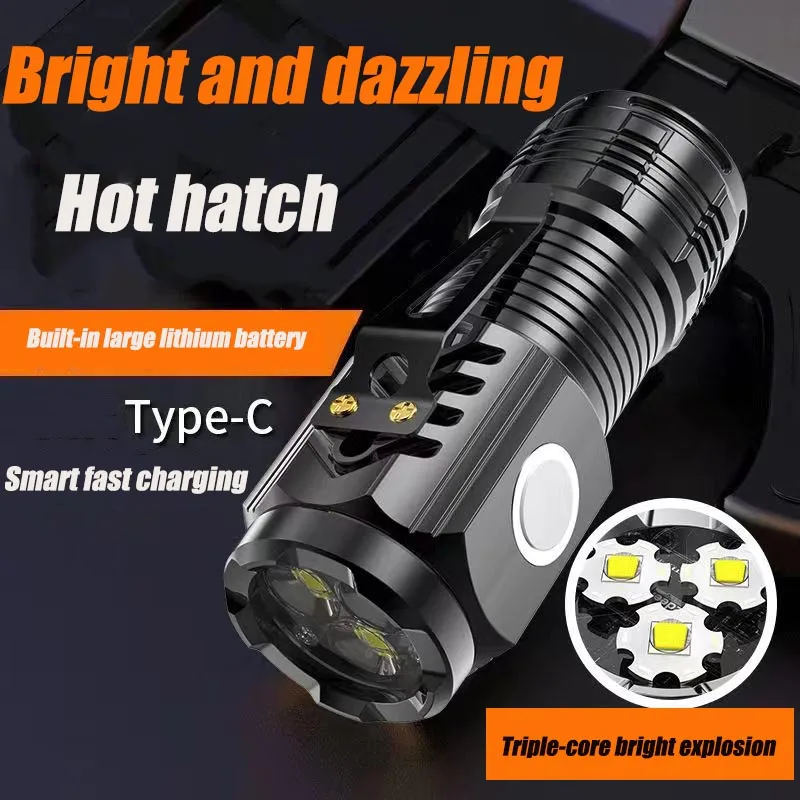 New Ultra Powerful Flashlight 3 Core LED Mini Tactical Flashlight USB Rechargeable High Power LED Torch With Magnet Hand Lamp