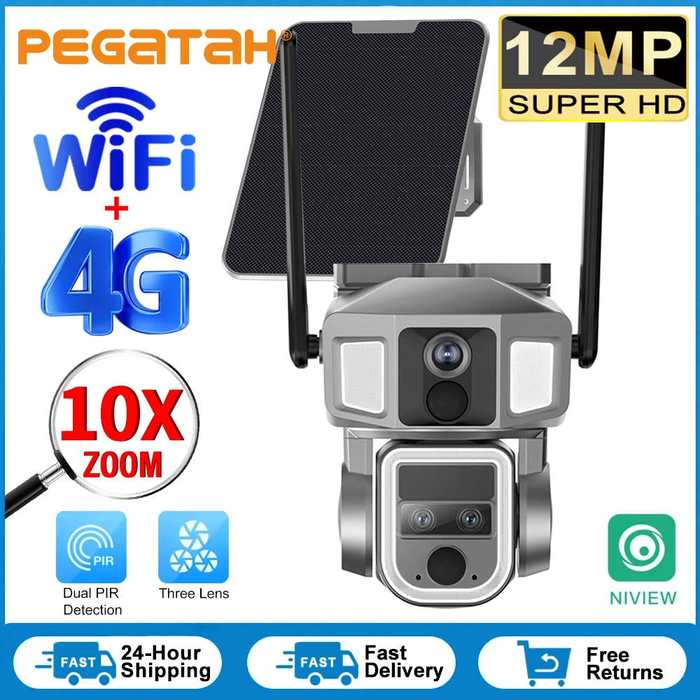 Уличная камера PEGATAH 12MP 6K с 10-кратным зумом, двумя экранами, солнечной батареей, 4G/WiFi, 2-в-1, с тремя объективами, двойным PIR-датчиком и автоматическим отслеживанием, CCTV-камера
Уличная камера PEGATAH 12MP 6K с 10-кратным зумом, двумя экранами, солнечной батареей, 4G/WiFi, 2-в-1, с тремя объективами, двойным PIR-датчиком и автоматическим отслеживанием, CCTV-камера